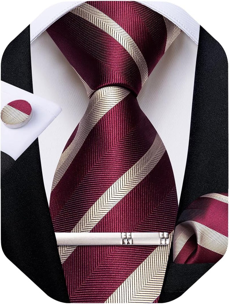 DiBanGu Mens Striped Tie Silk Woven Necktie and Pocket Square Cufflinks Tie Clip Set Wedding Business Formal Gift Tie for Men - Image 1